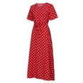 thumbnail image 5 of TIANEK Women's Summer Dresses Short Sleeve Polka Dot Midi Sun Dress Bandage Flowy Swing Long Dresses for Girls, 5 of 6