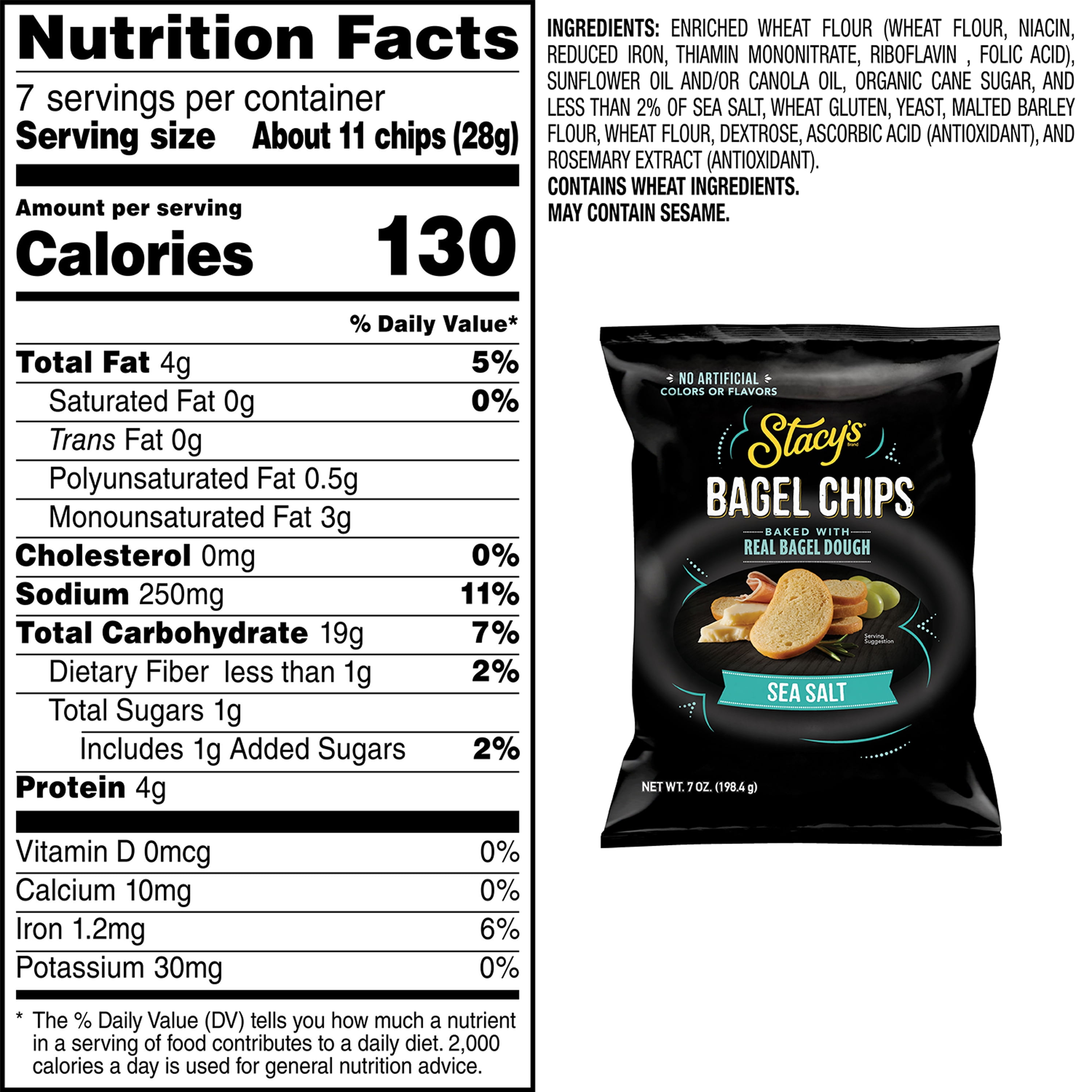 Stacy’s No Artificial Colors or Flavors Sea Salt Bagel Chips Bag, 7 oz​