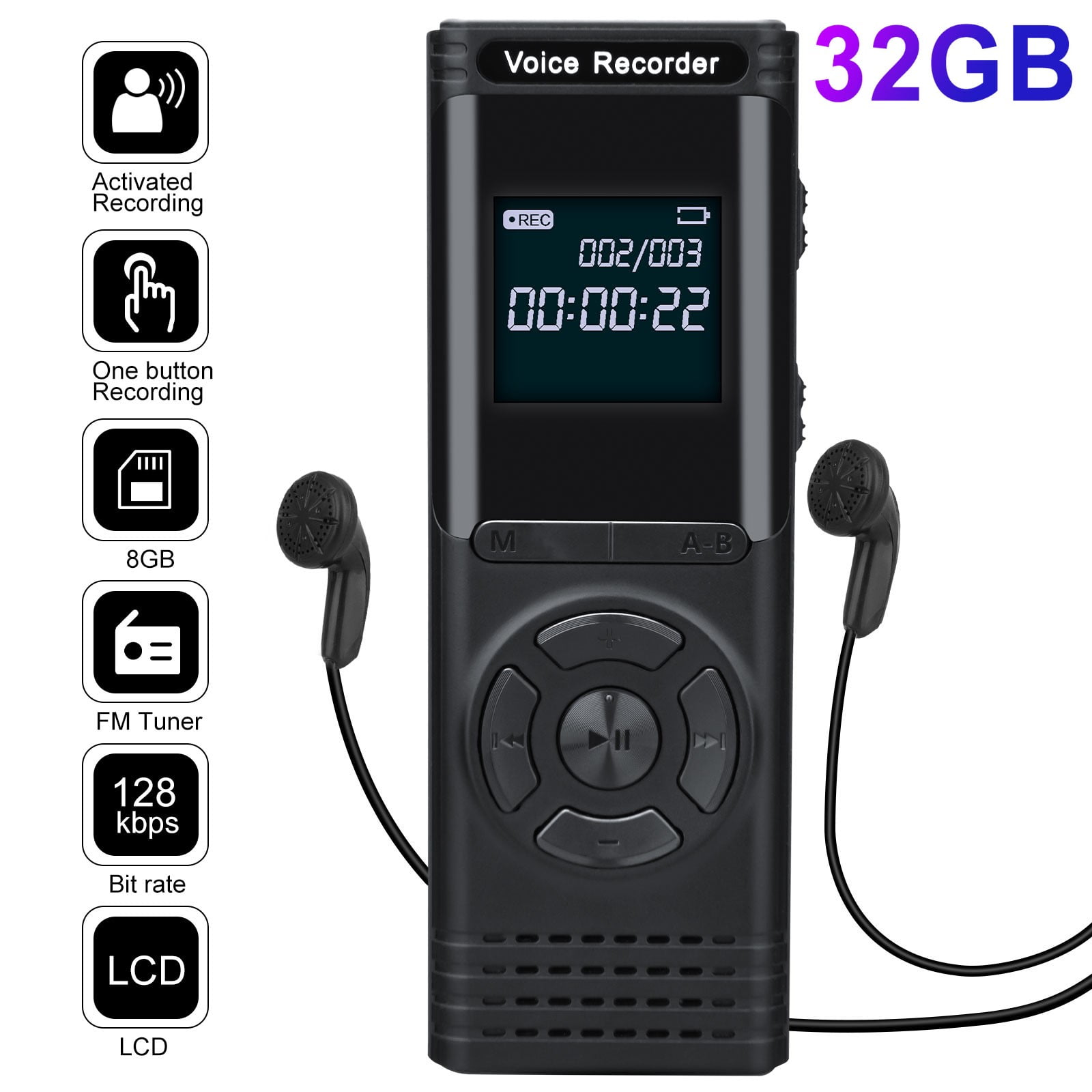 for Meetings College Interviews with MP3/USB/Wiriting/Metal Body QZTELECTRONIC Digital Voice Activated Recorder for Lectures Voice Recorder 16GB-Black