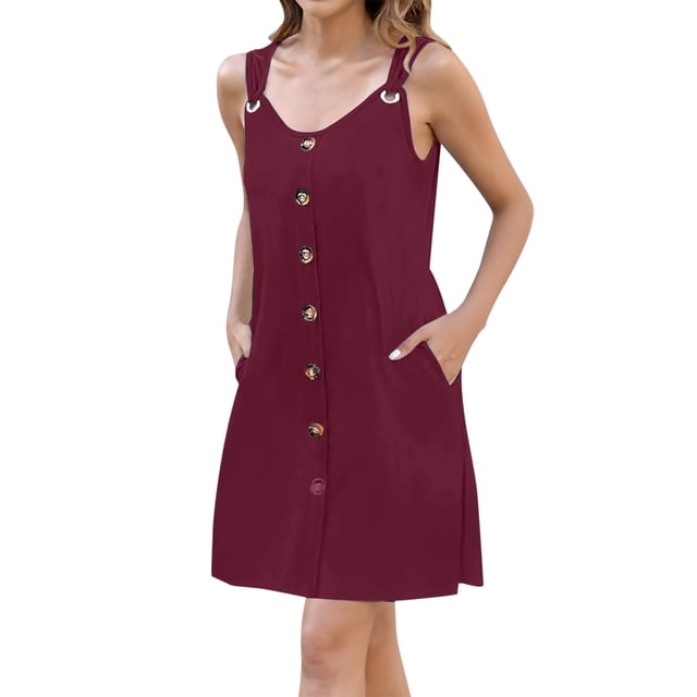 Robes d'Été pour Femmes 2025 Robes de Plage Maillot de Bain Sorties de Plage Vacances Sans Manches Boutonnée Robe de Printemps