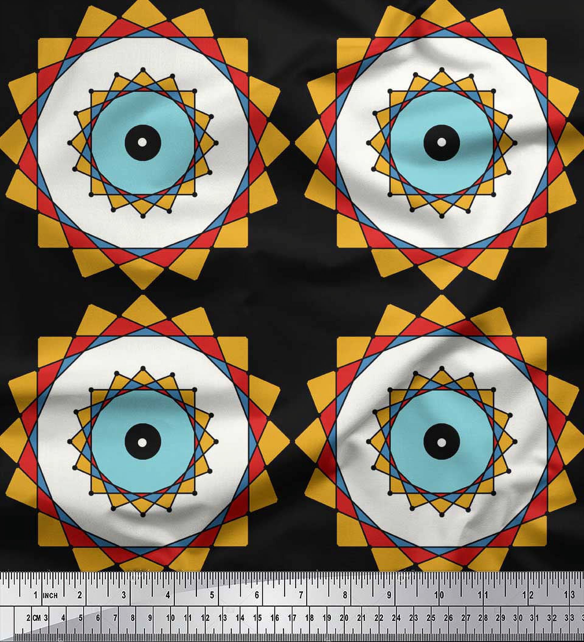 Soimoi Black polyester Crepe Fabric Marigold Geometric Print Fabric by the Yard 52 Inch Wide