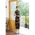 thumbnail image 3 of Robe Qipao en Satin pour Femme d'Été à Manches Courtes, Col Montant, Fente Basse, Style Ethnique, Élégante, Jupe Longue, 3 of 8