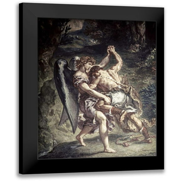 Delacroix, Eugene 12x13 Black Modern Framed Museum Art Print Titled - Jacob Wrestles With The Angel