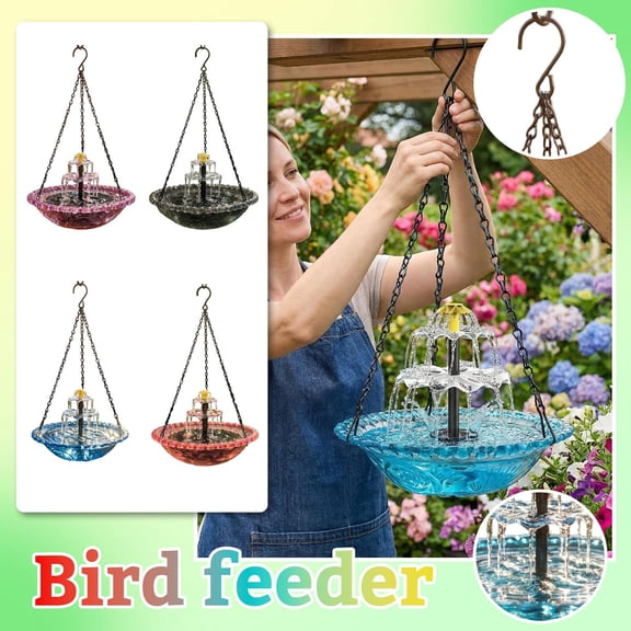 Bird BathwithFountain, Solar Garden Fountain, Glass Bird Bath, Hanging Bird Bath, Blue Finish, Solar Pump, Outdoor Water Feature, Garden & Outdoor, 1 Set