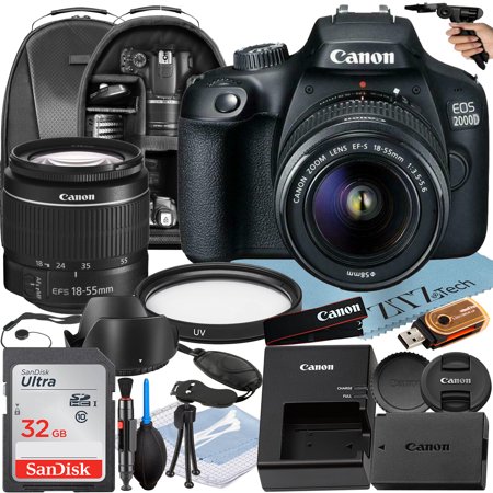 Camera EOS 2000D (Rebel T7) DSLR Bundle: Includes 18-55mm Zoom Lens + SanDisk 32GB Memory Card + Backpack + UV Filter and More