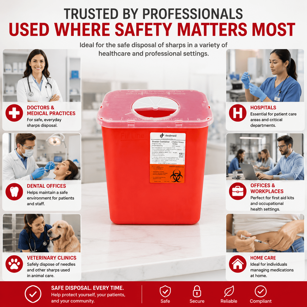 Dealmed Sharps Container, 2 Gallon Rotor Opening, Red (Case of 20)