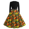 thumbnail image 6 of Halloween Dresses for Women Castle Bat Crew Neck 1950s Hepburn Vintage Dresses Long Sleeve Cocktail Cute Retro Tea Length Dress with Belt 2XL, 6 of 6