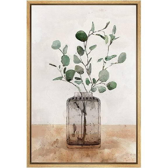wall26 Framed Canvas Print Wall Art Brown Pastel Watercolor Forest Leaf Glass Vase Nature Wilderness Illustrations Modern Art Farmhouse/Country for Living Room, Bedroom, Office - 24"x36" Na