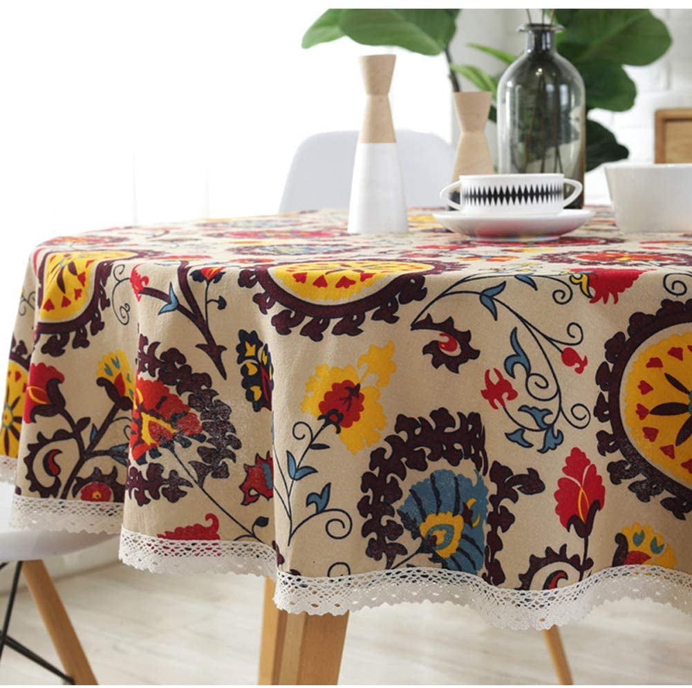 Rectangle Tablecloths Dinner Picnic Table Cloth Washable Cotton Linen Lace Boho 