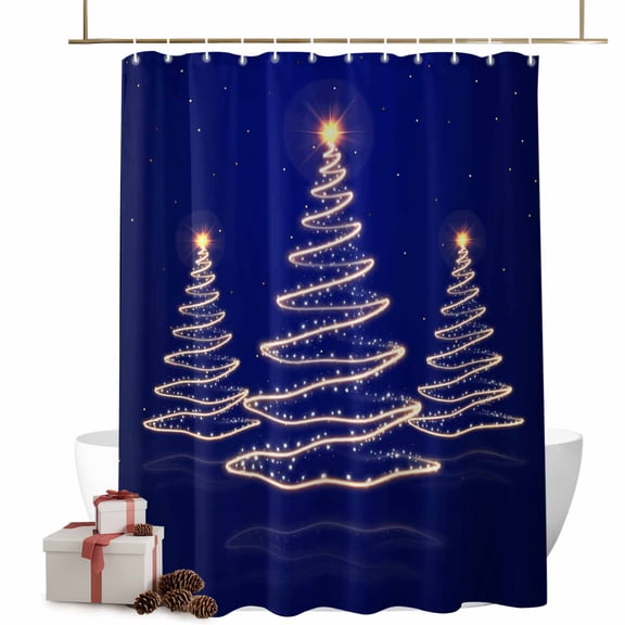 Christmas Tree Lights Bathroom Shower Curtain Stars Shinny Gold Blue Art Abstract Waterproof Washable Shower Curtains for Bathtub Bath Decor with Grommets and Hook 72 X 84 Inch