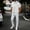 White, variant on Mens Summer Waffle Knit 2 Piece Set Casual Outfits Button Down Short Sleeve Shirt & Loose Cargo Pants Tracksuit Walking Suits White