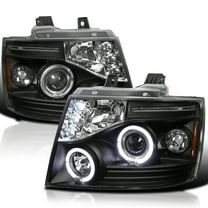 Spec-D Tuning Black LED Halo Projector Headlights Compatible with 2007-2014 Chevy Avalanche, Tahoe, Suburban 1500 2500, Left   Right Pair Headlamps Assembly