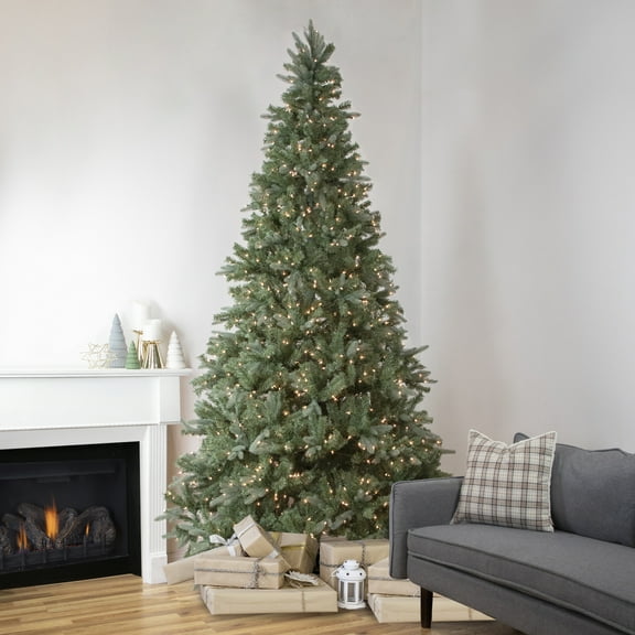 Northlight Clear Prelit Incandescent Green Hinged Fir Christmas Tree, 9'