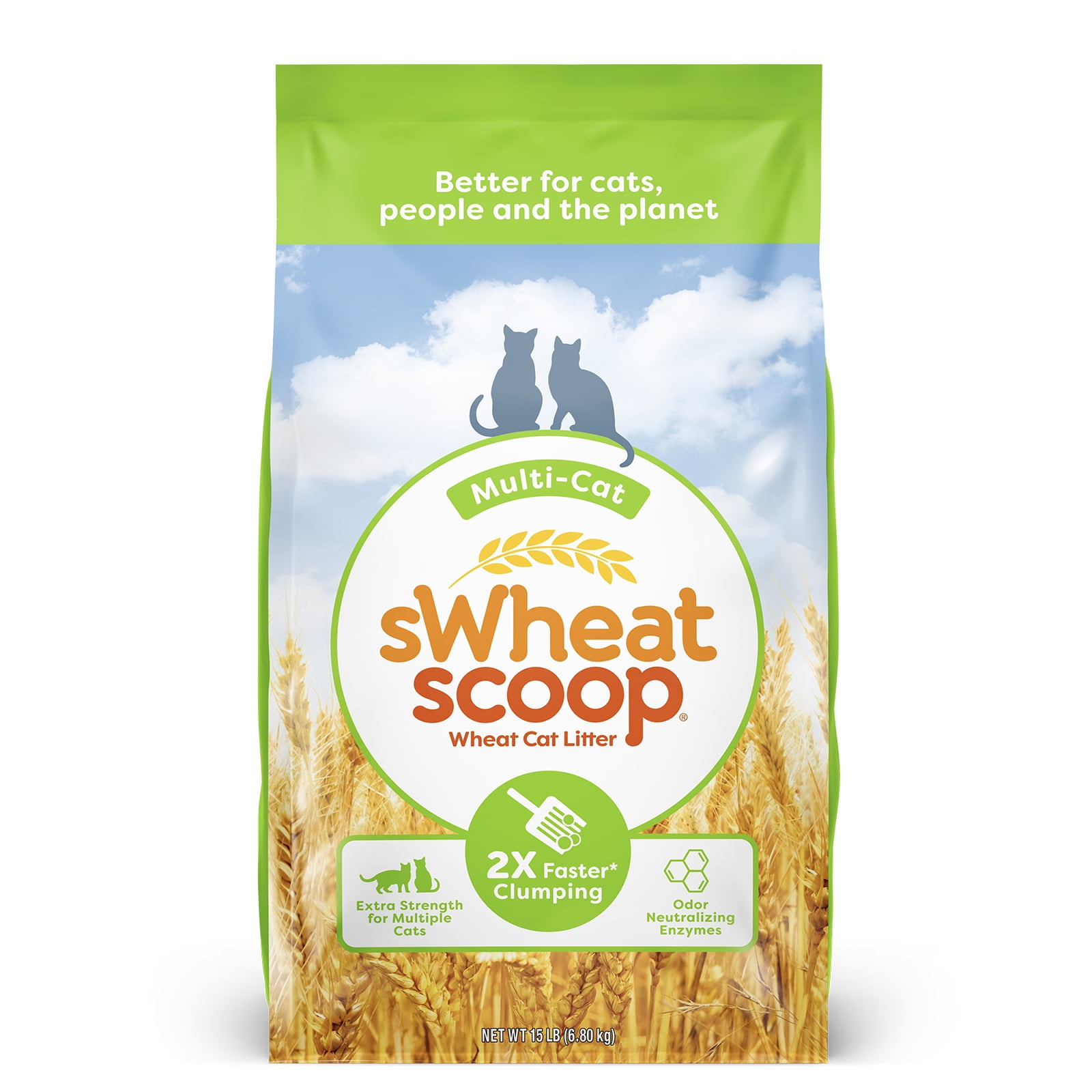 (3 pack) sWheat Scoop Multi-Cat Natural Clumping Wheat Cat Litter, 15lb