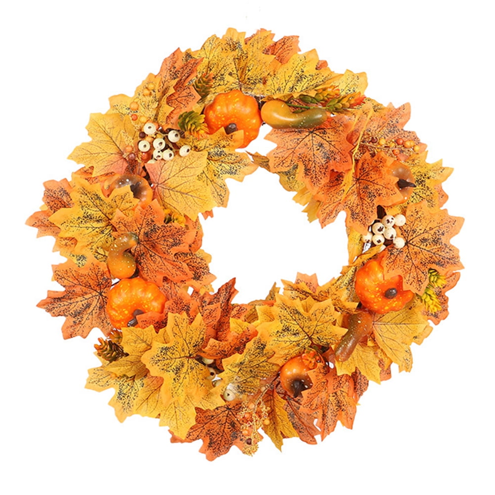 Details about   Autumn Maple Leaf Pumpkin Wreath Thanksgiving Halloween Door Garland Decoration 