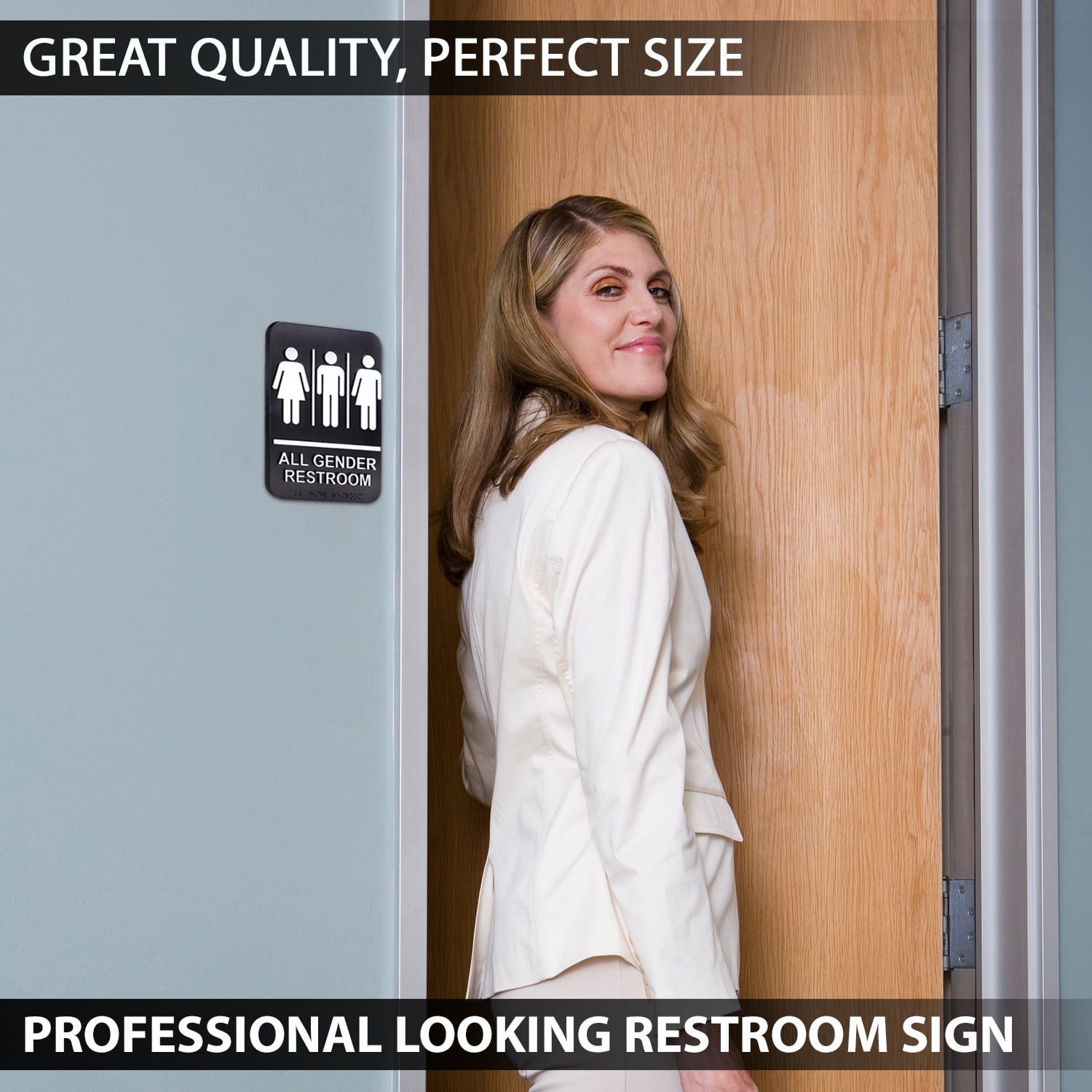 Bebarley Self-Stick ADA Braille Unisex Restroom Signs-Bathroom Signs with Double Sided 3M Tape for Office or Business Bathroom and Toilet Door or Wall Decor 9”X6” 