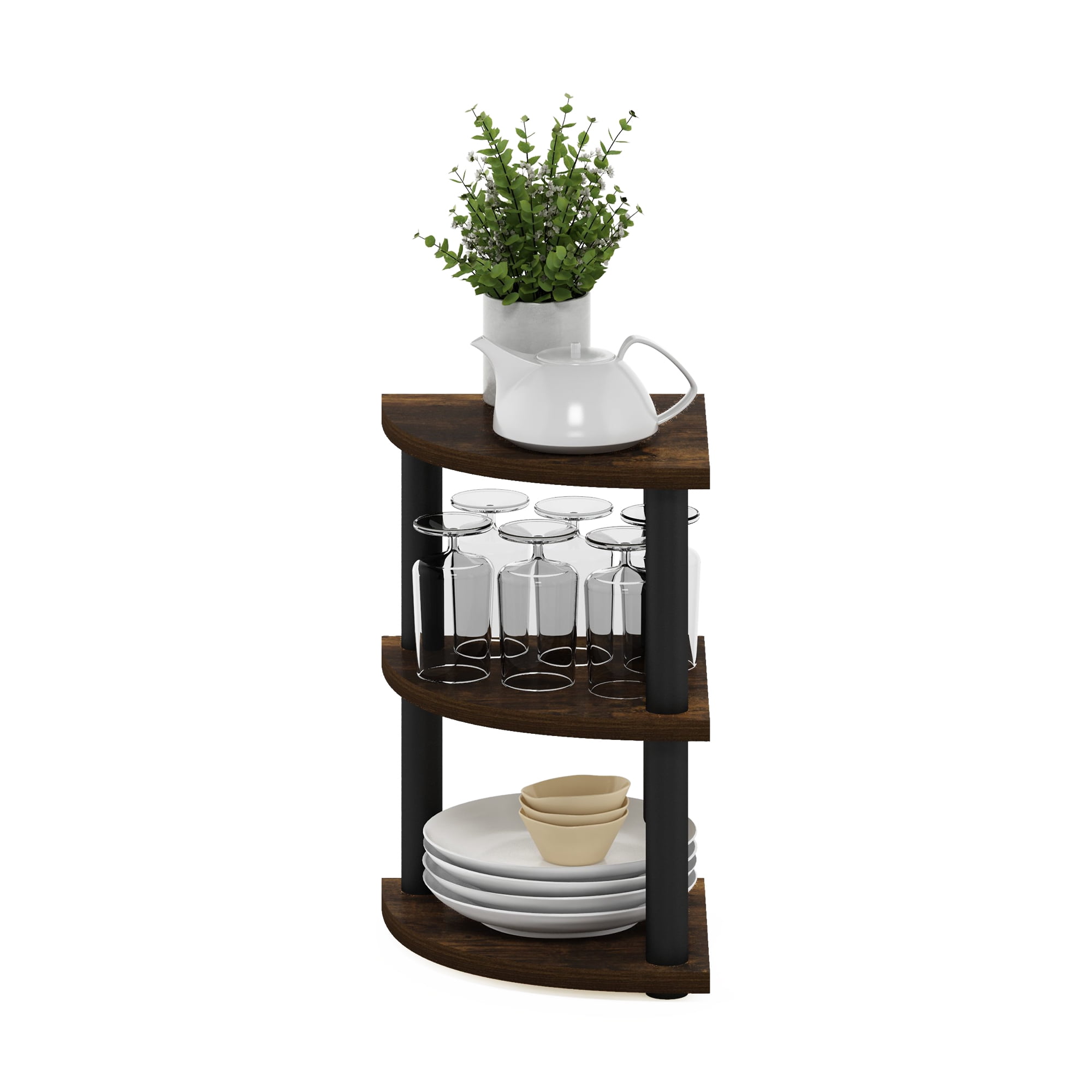 Furinno TURN-N-TUBE 3-Tier Corner Countertop Organizer Shelf in Amber Pine/Black