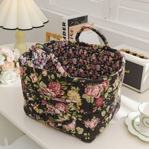 Decorative Floral Print Fabric Storage for Home Organization in Living Room Bedroom and Bathroom with Carry Handles