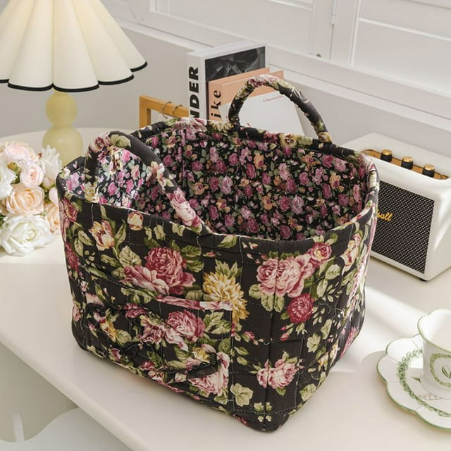 Decorative Floral Print Fabric Storage for Home Organization Portable Laundry Hamper with Handles