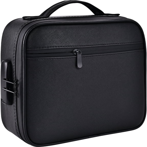 Large Leather Storage Box with Combination Lock - Matte Black Travel & Home Organizer with Dividers, Secure Case for Valuables