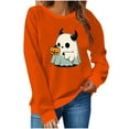 thumbnail image 2 of yoeyez Halloween Shirts for Women Cute Ghost Graphic Sweatshirts Long Sleeve Round Neck Spooky Pullover Tops Orange,M, 2 of 6