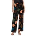 thumbnail image 2 of Cropped Pants for Women Spring Summer Lightweight Floral Print Elastic High Waist Wide Straight Leg Stretchy Boho Pants, 2 of 9