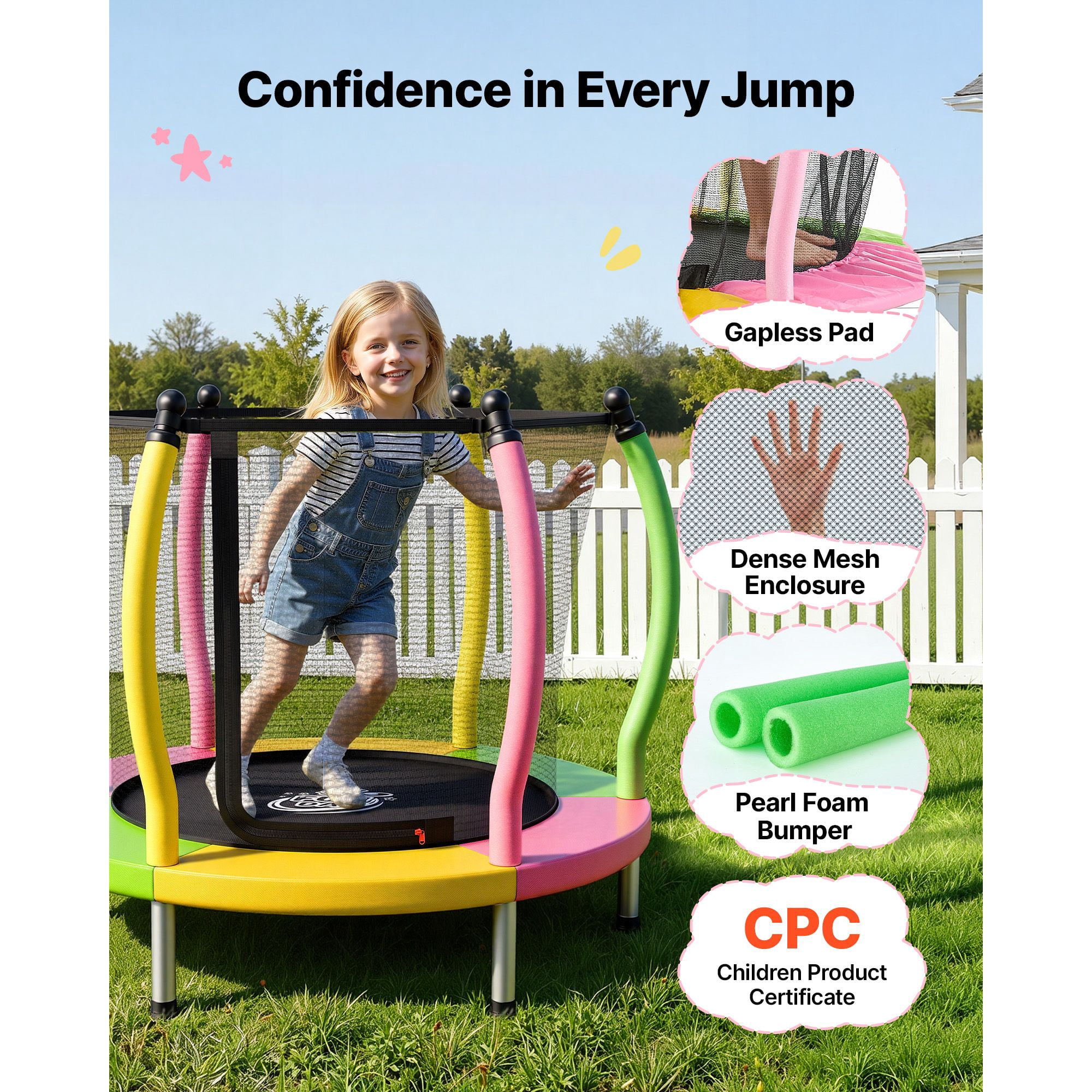 Trampoline for Kids, Toddler Mini Trampoline, 132 lbs Capacity Indoor Outdoor Play Toys with Enclosure Net and Basketball Hoop, Christmas Toys Birthday Gifts for Girls Boys