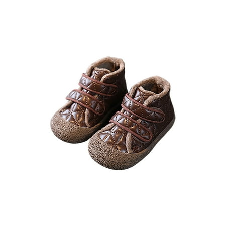 

Gomelly Boys Girls Toddler Booties Plush Lining Warm Comfort Shoe Magic Tape Ankle Boots Cute Short Boot Casual Indoor Outdoor Crib Shoes Brown 4.5C