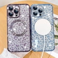 thumbnail image 4 of for iPhone 14 Pro Max Case,Compatible with MagSafe Cheetah Print Plating Camera Protection Clear Phone Case,  Glitter Leopard Print for Women Girls Phone Case 6.7"-Purple, 4 of 13