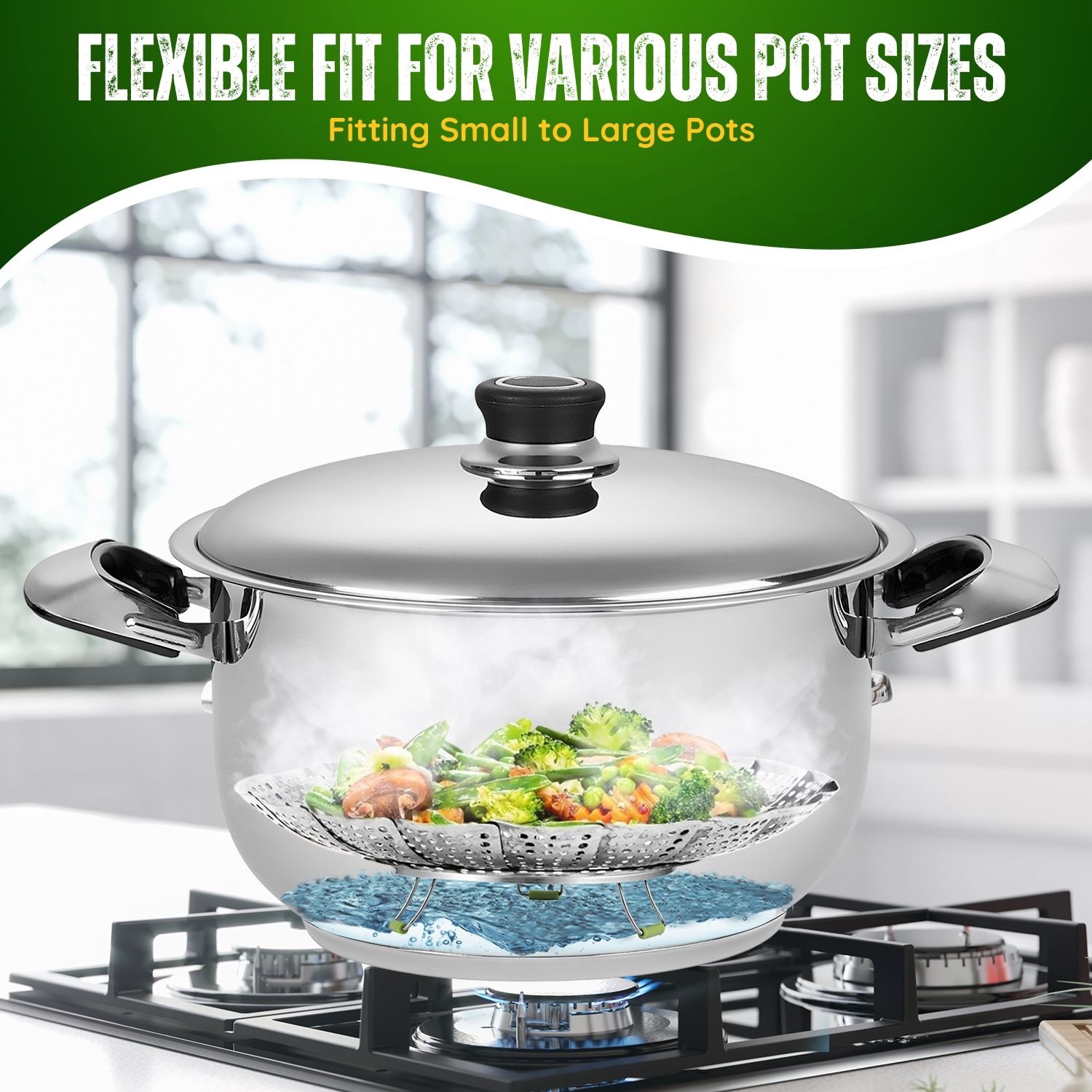 Stainless Steel Vegetable Steamer Basket with Extendable Handle - Expandable Collapsible Foldable Cooking Insert Fit Instant Pot 3 6 8 Qt Pressure Cooker for Steam Food 7-11 Inch Adjustable