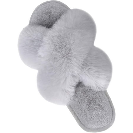 

Women s Cross Band Slippers Fuzzy Soft House Slippers Plush Furry Warm Cozy Open Toe Fluffy Home Shoes Comfy Winter Indoor Outdoor Slip On Breathable