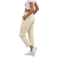 thumbnail image 2 of TtopsQueen Women Cargo Jogger Pants, Elastic Waist Drawstring Cropped Trousers with Multi Flap Cargo Pockets, Lightweight Outdoor Hiking Travel Bottoms Khaki,L, 2 of 6