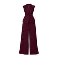 thumbnail image 4 of Women's 2 Piece Outfit Sleeveless Blazer Vest and Wide Leg Pants Sets V Neck Tailored Suit Set Business Casual Outfit for Work office Wear Wine, 4 of 7
