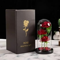 2D flat eternal LED rose with dome - realistic arrangement of red flowers, desktop center decoration, suitable for families, weddings, anniversaries, Valentine's Day, Mother's Day, birthdays, graduat