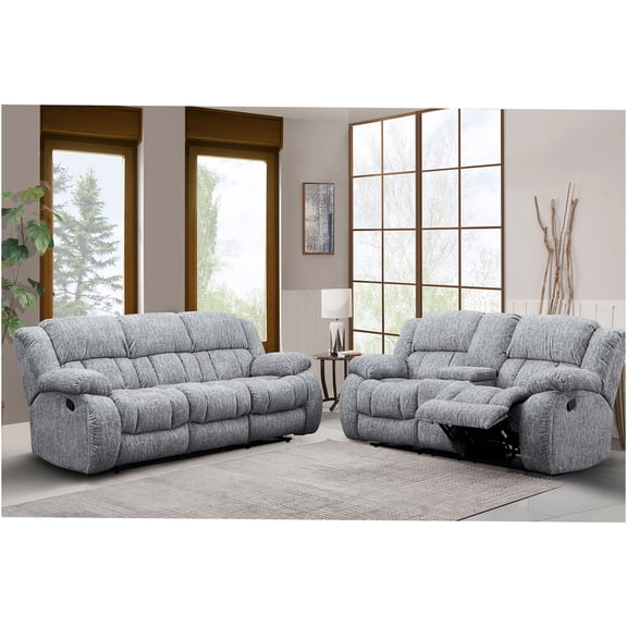 JERFIT Modern Reclining Sofa and Loveseat Set in Light Gray Fabric for Living Room