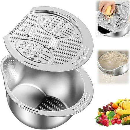 

The Grate Plate Handmade Ceramic Grater Small Rice Washing Bowl with Strainer Washer Bowl Stainless Steel Side Drainers Colander for Cleaning Fruits Vegetables and Versatile Kitchen Tool