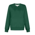 thumbnail image 4 of V Neck Sweatshirt Women with Pockets Casual Plain Comfort Hoodless Hoodies Cozy Fleece Pullover Sweatshirts No Hood Dark Green S, 4 of 5