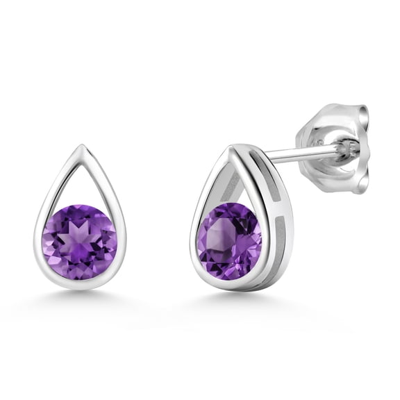 Gem Stone King 925 Sterling Silver Purple Amethyst Teardrop Stud Earrings for Women Men (0.95 Cttw, Gemstone February Birthstone, Round 5MM)
