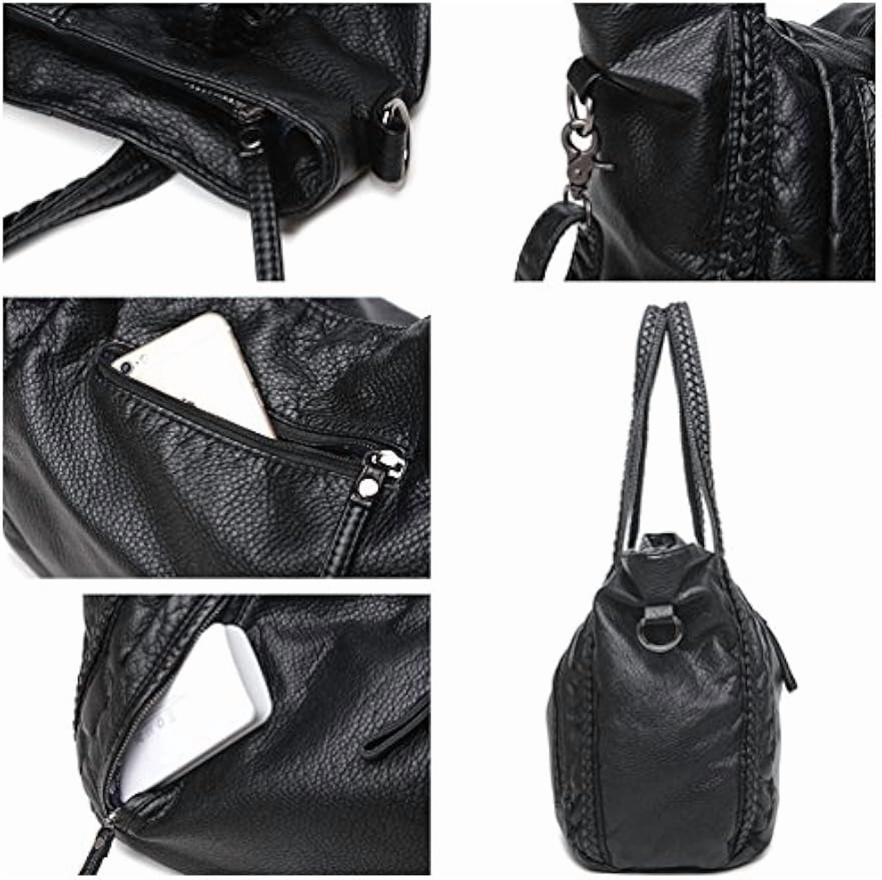 Black Soft Leather Shoulder Purses for Women Large Size Tote Handbags Slouchy Hobo Bags Big Capacity Trendy Shoulder Purse