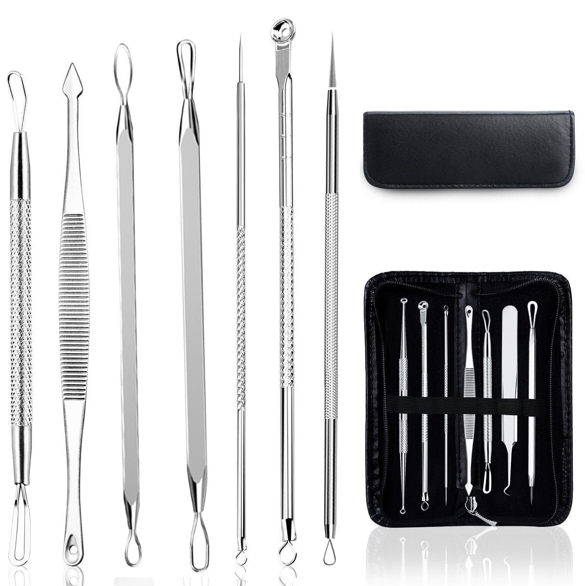 7Pcs Blackhead Remover Kit Pore Cleaner Extractor Set Professional Stainless Steel Pimple Tool Treatment for Whitehead Blemish Acne Comedone Pimple Tool with Box