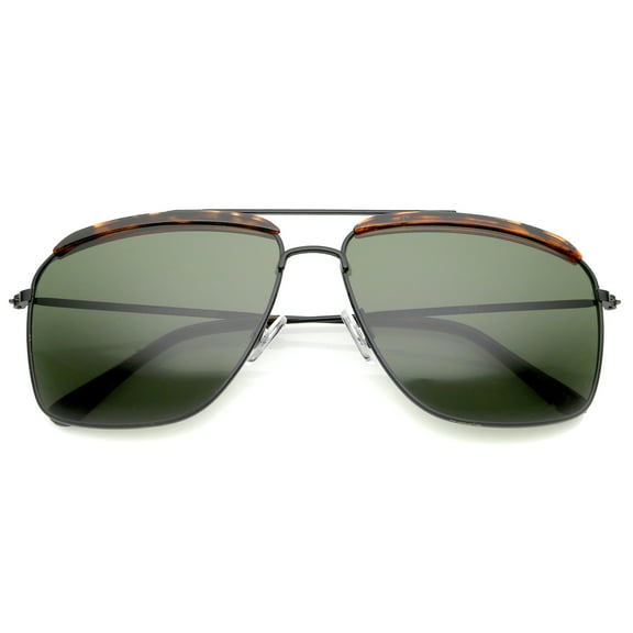 sunglassLA Unisex Retro Brow Accent Thin Metal Frame Square Aviator Sunglasses 61mm (Black-Tortoise / Green) - 61mm