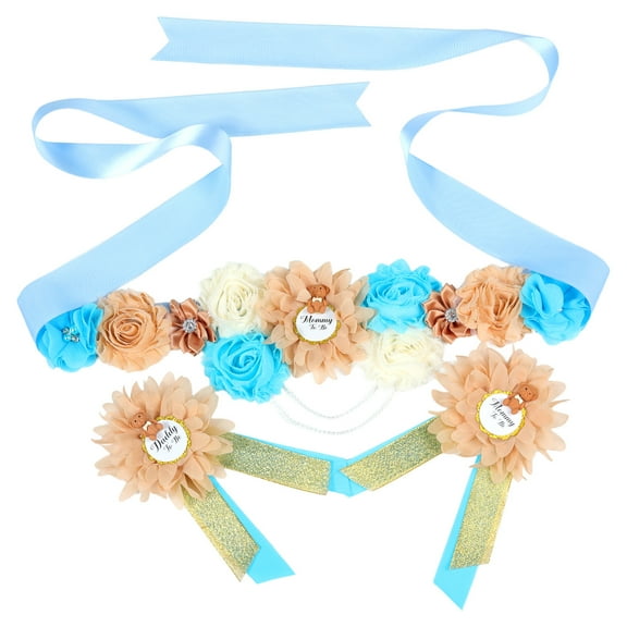 Maternity Sash,Countdown to Baby Bash-Gender Reveal Maternity Sash and Corsage Pin Duo for Expectant Parents, Decoratively Designed