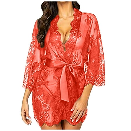 Women s Lingerie Kimono Robe Sexy Mesh Smock Nightgown Valentine Bridal Babydoll Sleepwear See Through Pajamas
