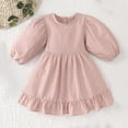 thumbnail image 2 of Odeerbi Toddler Girls Long Sleeve A-Line Dress Spring Summer Cute Ruffle Princess Dresses Solid Color Sweet Round Neck Lantern Sleeve Dress Toddler Girls Clothes, 2 of 5