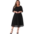thumbnail image 3 of DARING DIVA Women's Plus Size Floral Lace 3/4 Sleeves Pocket Cocktail Dress 1X Black, 3 of 6
