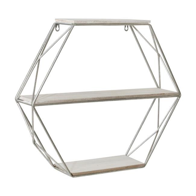 Sagebrook Home 1388406 Metal & Wood 3 Tier Hexagon Wall Shelf, White