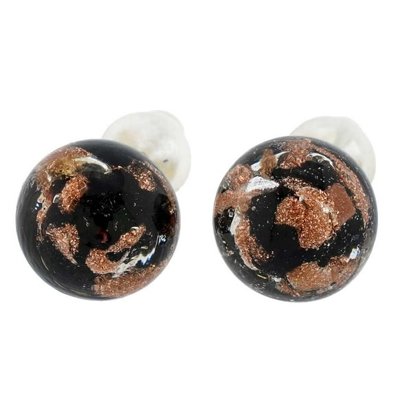 GlassOfVenice Murano Glass Ball Stud Earrings - Sparkling Black