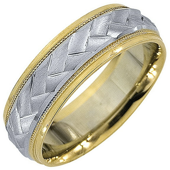 14K Two-Tone Gold Mens Wedding Band 6mm Satin Comfort Fit