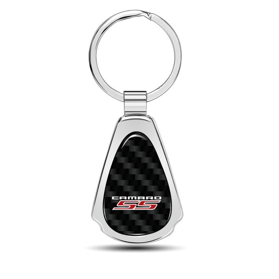 iPick Image for Chevrolet Camaro SS Real Black Carbon Fiber Chrome Metal Teardrop Key Chain, Official Licensed