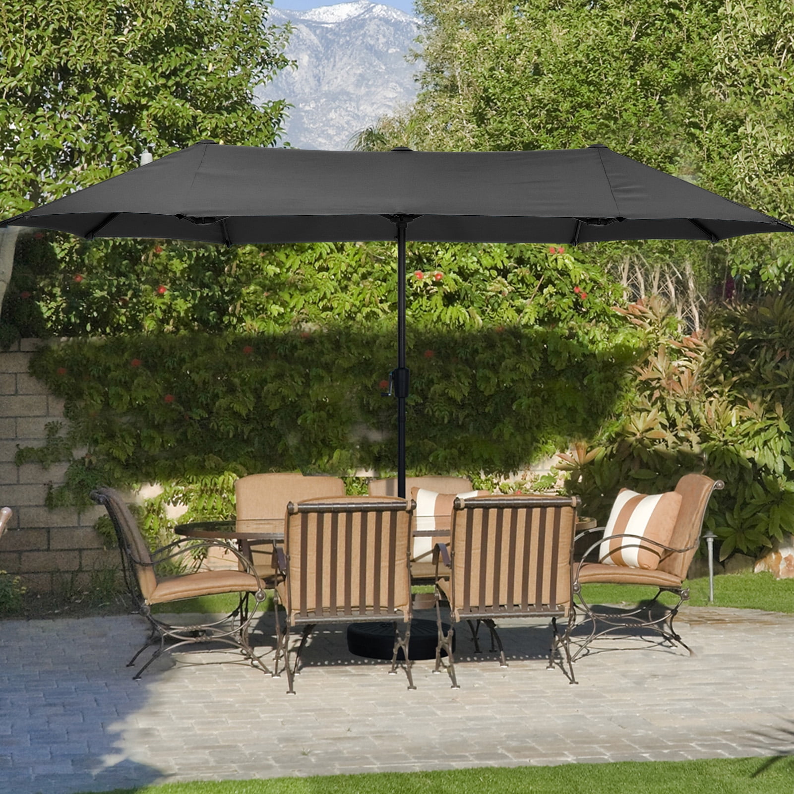 brylane home patio umbrella rectangle BrylaneHome 61/2 Ft. X 10 Ft. Oversized Rectangular in button to tilt the umbrella for maximum coverage from the sun throughout the day BrylaneHome 61/2 Ft. X 10